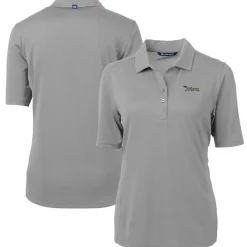 Women New York Jets Polos^Women's Cutter & Buck Gray Throwback Logo Virtue Eco Pique Recycled Polo