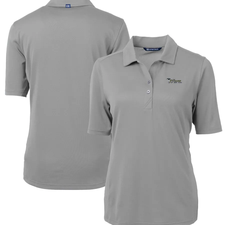 Women New York Jets Polos^Women's Cutter & Buck Gray Throwback Logo Virtue Eco Pique Recycled Polo