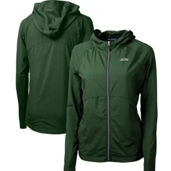 Women New York Jets Jackets^Women's Cutter & Buck Green Adapt Eco Knit Stretch Hybrid Full-Zip Jacket
