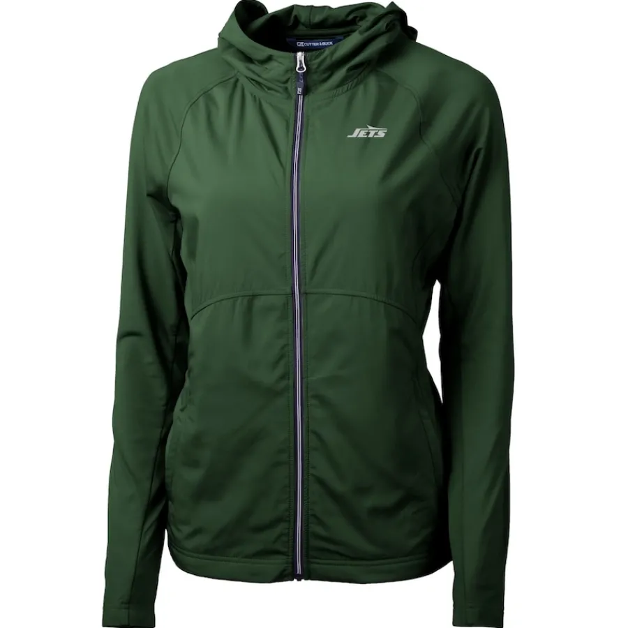 Women New York Jets Jackets^Women's Cutter & Buck Green Adapt Eco Knit Stretch Hybrid Full-Zip Jacket