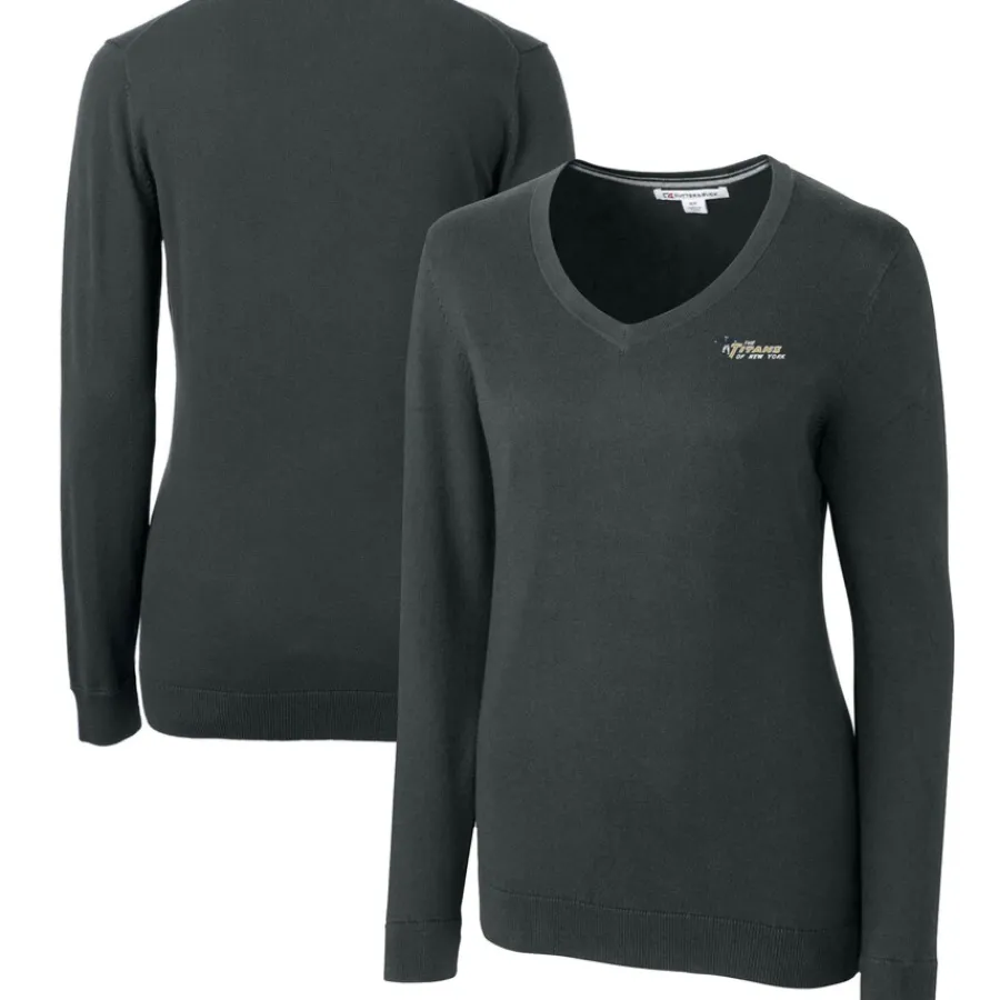 Women New York Jets Sweaters & Dress Shirts | Sweaters^Women's Cutter & Buck Heather Charcoal Throwback Logo Lakemont Tri-Blend V-Neck Sweater