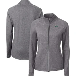 Women New York Jets Jackets^Women's Cutter & Buck Heather Black Primary Logo Adapt Eco Knit Hybrid Recycled Full-Zip Hoodie