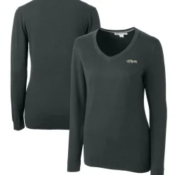 Women New York Jets Sweaters & Dress Shirts | Sweaters^Women's Cutter & Buck Heather Charcoal Throwback Logo Lakemont Tri-Blend V-Neck Sweater