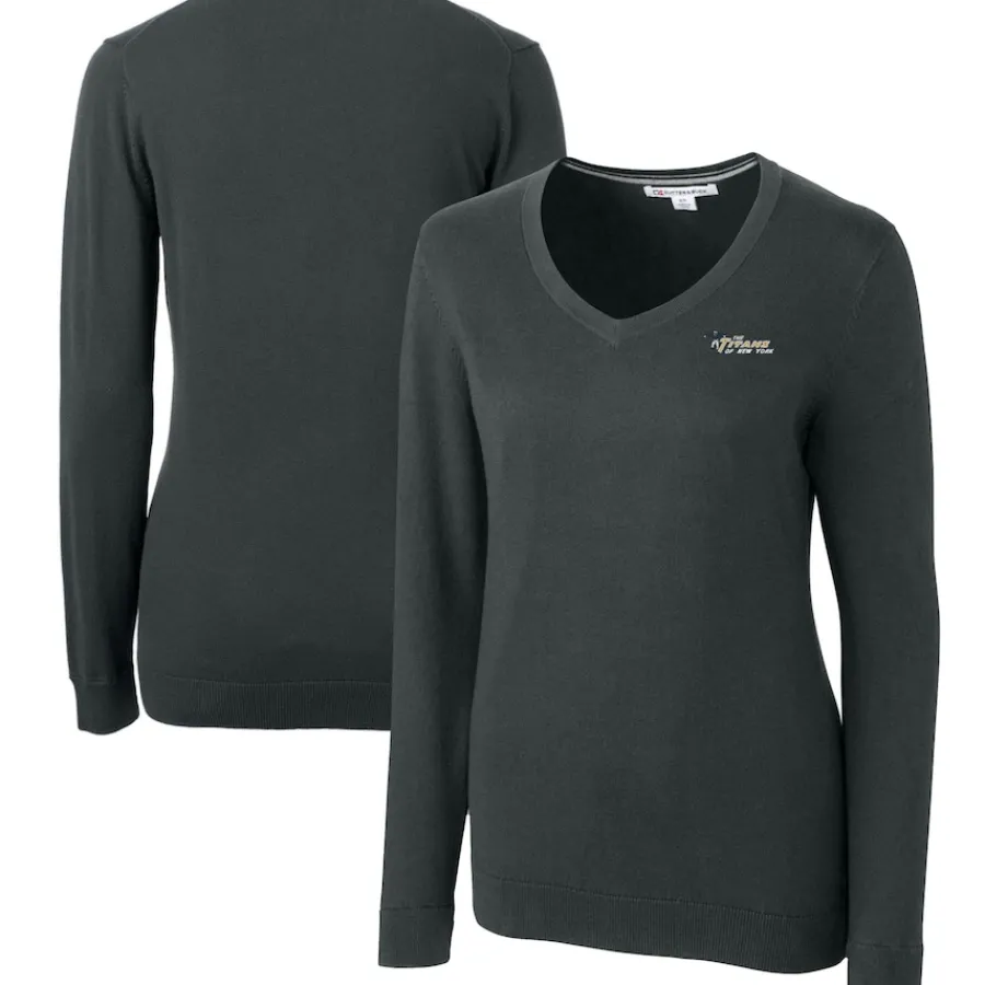 Women New York Jets Sweaters & Dress Shirts | Sweaters^Women's Cutter & Buck Heather Charcoal Throwback Logo Lakemont Tri-Blend V-Neck Sweater