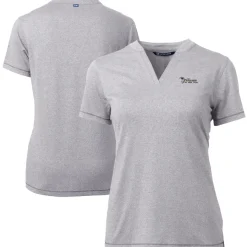 Women New York Jets Sweaters & Dress Shirts^Women's Cutter & Buck Heather Gray Throwback Logo Forge Blade V-Neck Polo