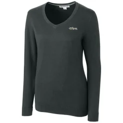 Women New York Jets Sweaters & Dress Shirts | Sweaters^Women's Cutter & Buck Heather Charcoal Throwback Logo Lakemont Tri-Blend V-Neck Sweater