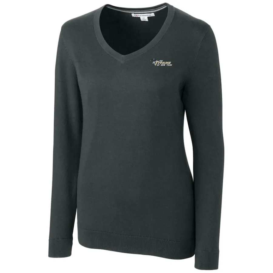 Women New York Jets Sweaters & Dress Shirts | Sweaters^Women's Cutter & Buck Heather Charcoal Throwback Logo Lakemont Tri-Blend V-Neck Sweater