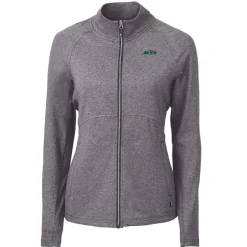 Women New York Jets Jackets^Women's Cutter & Buck Heather Black Primary Logo Adapt Eco Knit Hybrid Recycled Full-Zip Hoodie