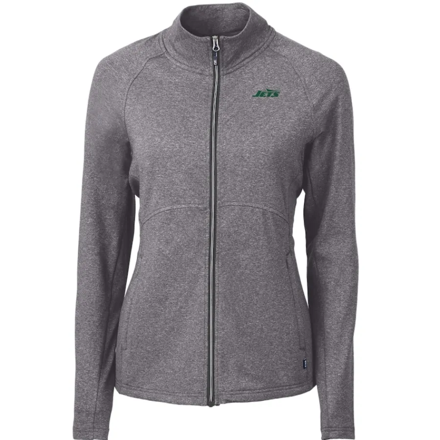Women New York Jets Jackets^Women's Cutter & Buck Heather Black Primary Logo Adapt Eco Knit Hybrid Recycled Full-Zip Hoodie