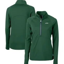 Women New York Jets Jackets | Sweatshirts & Fleece^Women's Cutter & Buck Hunter Green Primary Logo DryTec Adapt Eco Knit Stretch Recycled Raglan Half-Zip Top