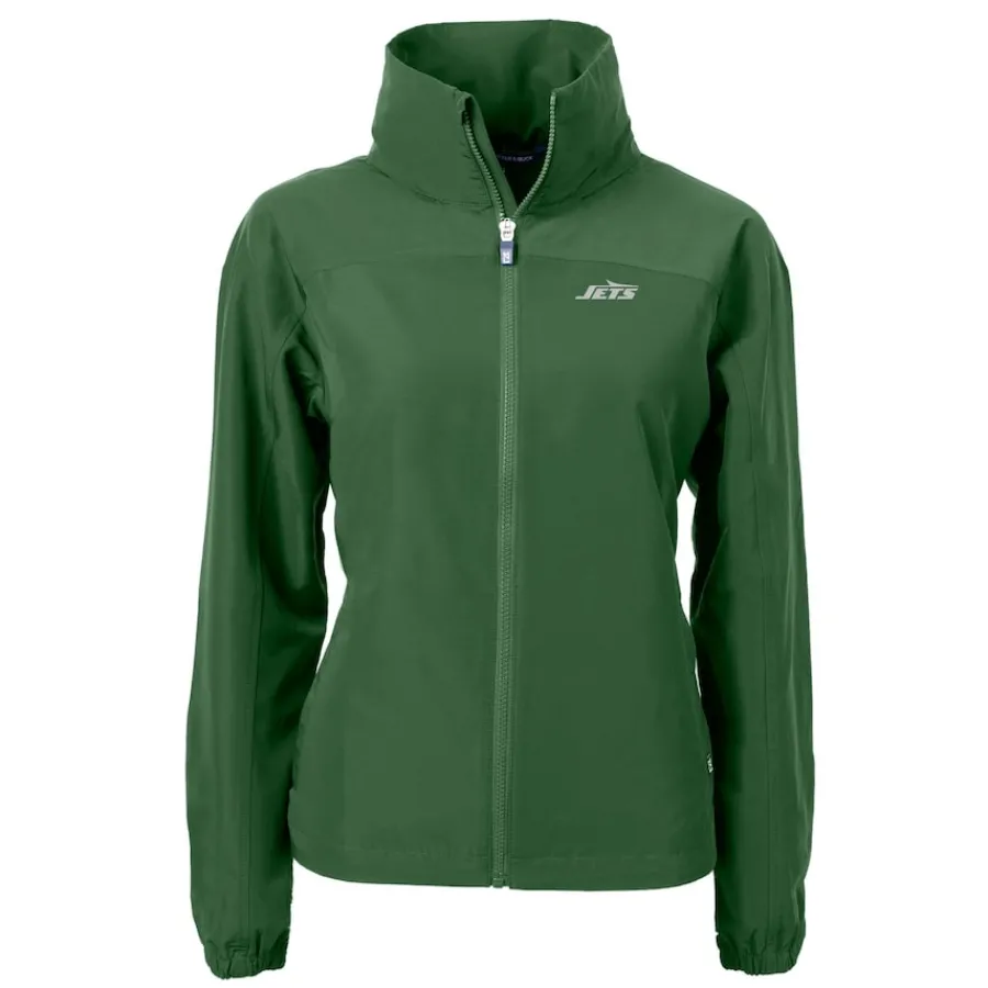 Women New York Jets Jackets^Women's Cutter & Buck Hunter Green Primary Logo Charter Eco Recycled Full-Zip Jacket