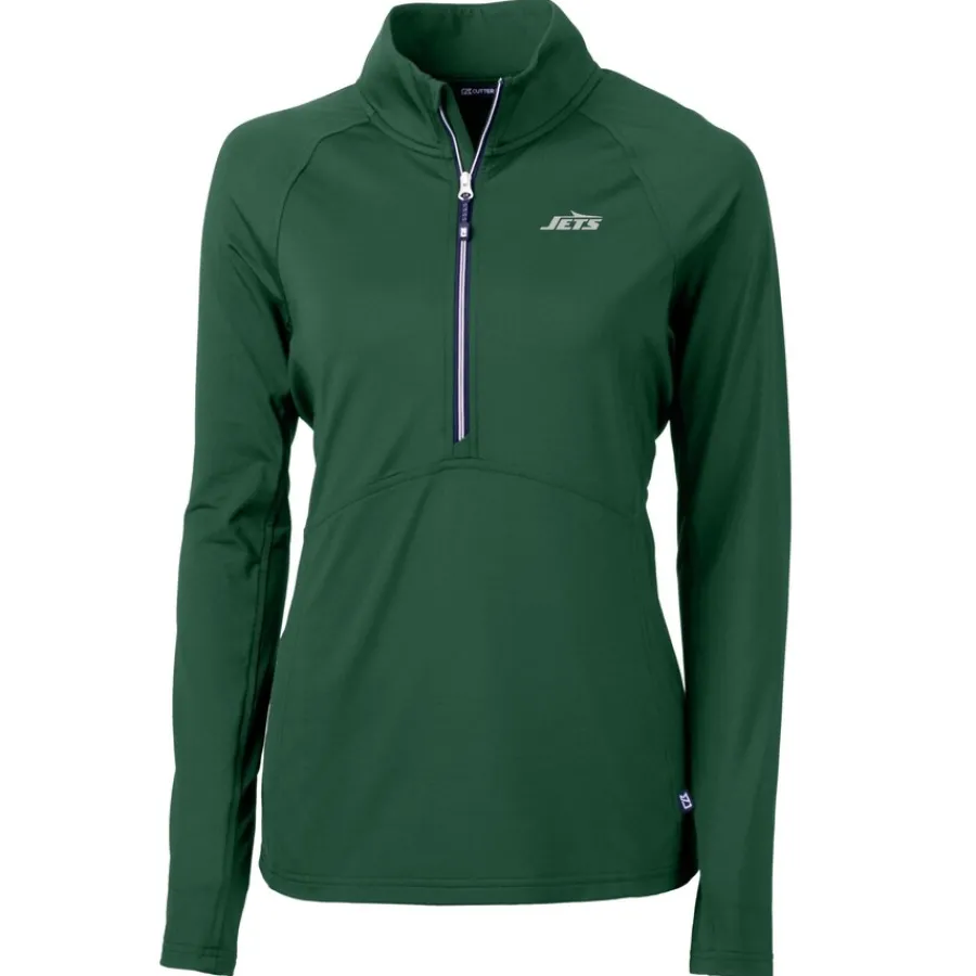 Women New York Jets Jackets | Sweatshirts & Fleece^Women's Cutter & Buck Hunter Green Primary Logo DryTec Adapt Eco Knit Stretch Recycled Raglan Half-Zip Top