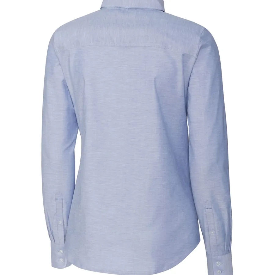 Women New York Jets Sweaters & Dress Shirts^Women's Cutter & Buck Light Blue Oxford Stretch Long Sleeve Button-Up Shirt