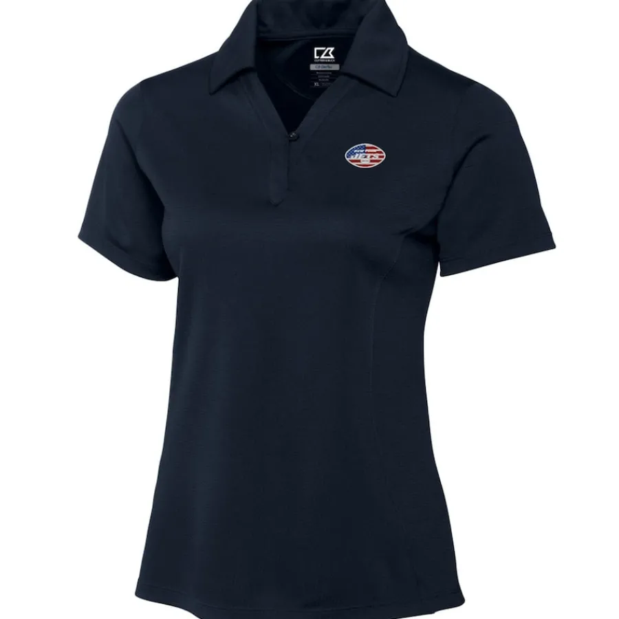 Women New York Jets Polos^Women's Cutter & Buck Navy Genre DryTec Textured Polo
