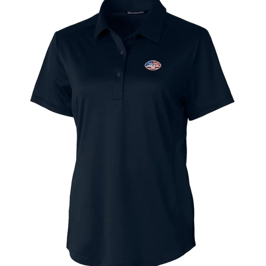Women New York Jets Polos^Women's Cutter & Buck Navy Americana Prospect Textured Stretch Polo