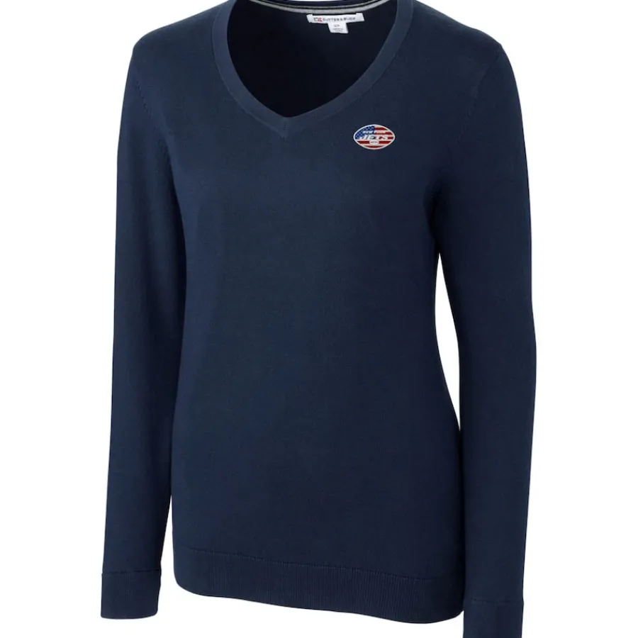 Women New York Jets Sweaters & Dress Shirts | Sweaters^Women's Cutter & Buck Navy Lakemont Tri-Blend V-Neck Sweater