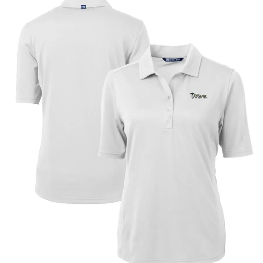 Women New York Jets Polos^Women's Cutter & Buck White Throwback Logo Virtue Eco Pique Recycled Polo