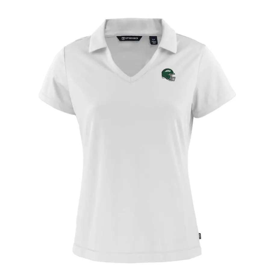 Women New York Jets Polos^Women's Cutter & Buck White Helmet Daybreak Eco Recycled V-Neck Polo