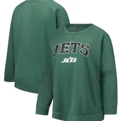 Women New York Jets Sweatshirts & Fleece | Women^Women's Fanatics Heather Green Acid Wash Raglan Pullover Sweatshirt