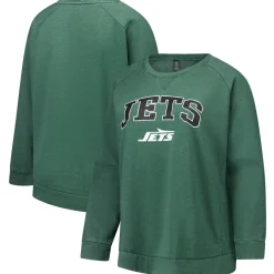 Women New York Jets Sweatshirts & Fleece | Women^Women's Fanatics Heather Green Acid Wash Raglan Pullover Sweatshirt