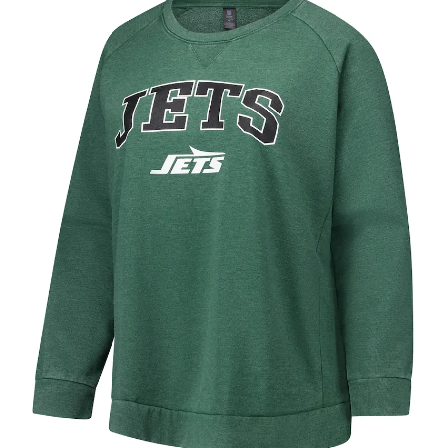 Women New York Jets Sweatshirts & Fleece | Women^Women's Fanatics Heather Green Acid Wash Raglan Pullover Sweatshirt