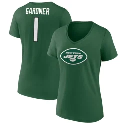 Women New York Jets T-Shirts | Women^Women's Fanatics Ahmad Sauce Gardner Black Player Icon Name & Number V-Neck T-Shirt