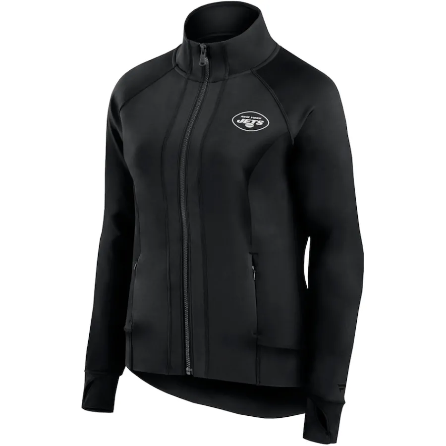 Women New York Jets Jackets^Women's Fanatics Black Studio Fitted Full-Zip Gym Track Jacket