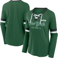 Women New York Jets T-Shirts | Women^Women's Fanatics Green Won And Done Lace-Up Long Sleeve Fashion Top