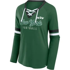 Women New York Jets T-Shirts | Women^Women's Fanatics Green Won And Done Lace-Up Long Sleeve Fashion Top