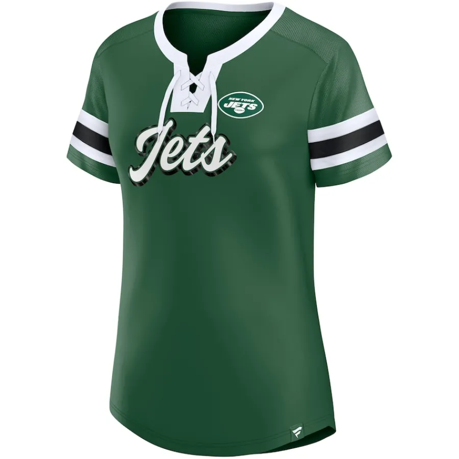 Women New York Jets T-Shirts | Women^Women's Fanatics Green Original State Lace-Up T-Shirt