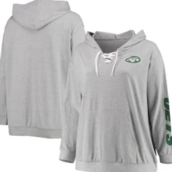 Women New York Jets Sweatshirts & Fleece | Women^Women's Fanatics Heathered Gray Plus Size Lace-Up Pullover Hoodie