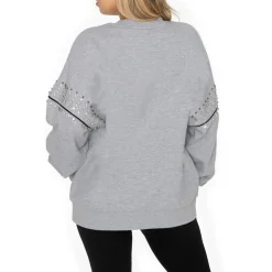 Women New York Jets Jackets | Sweatshirts & Fleece^Women's Gameday Couture Ash Rhinestone Drop Shoulder Oversized Fleece Pullover Sweatshirt