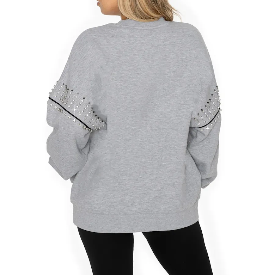 Women New York Jets Jackets | Sweatshirts & Fleece^Women's Gameday Couture Ash Rhinestone Drop Shoulder Oversized Fleece Pullover Sweatshirt