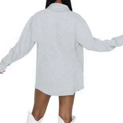 Women New York Jets Sweaters & Dress Shirts^Women's Gameday Couture Ash Full-Button Long Sleeve Overshirt