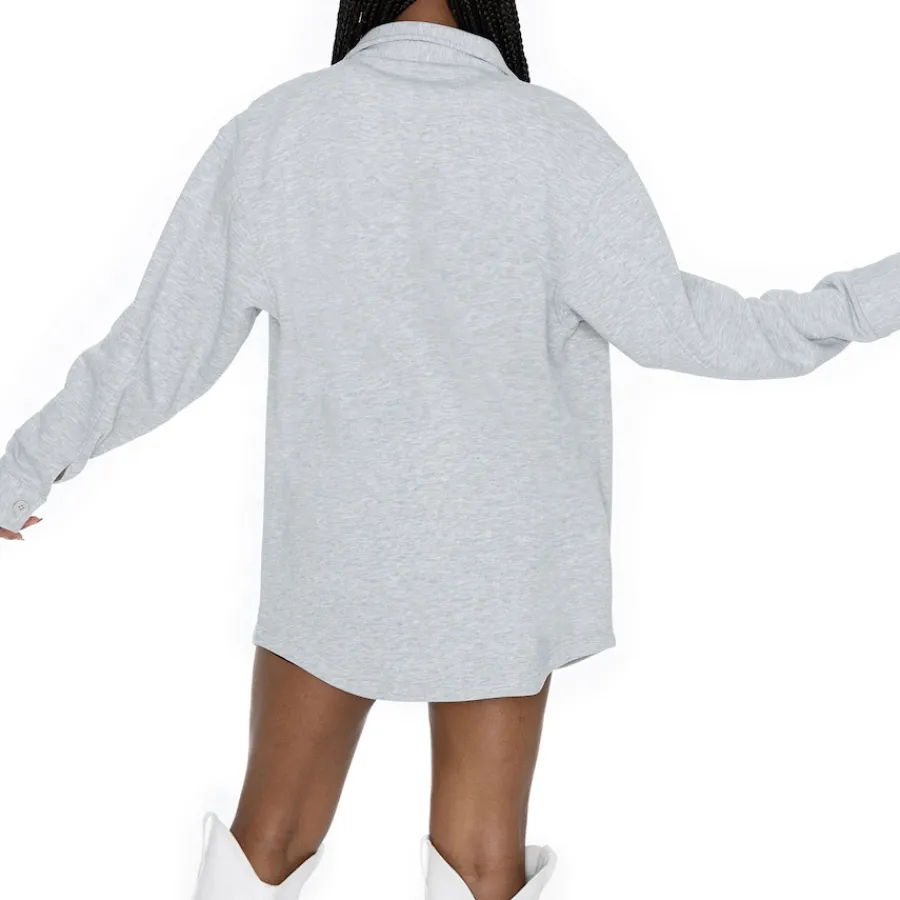 Women New York Jets Sweaters & Dress Shirts^Women's Gameday Couture Ash Full-Button Long Sleeve Overshirt