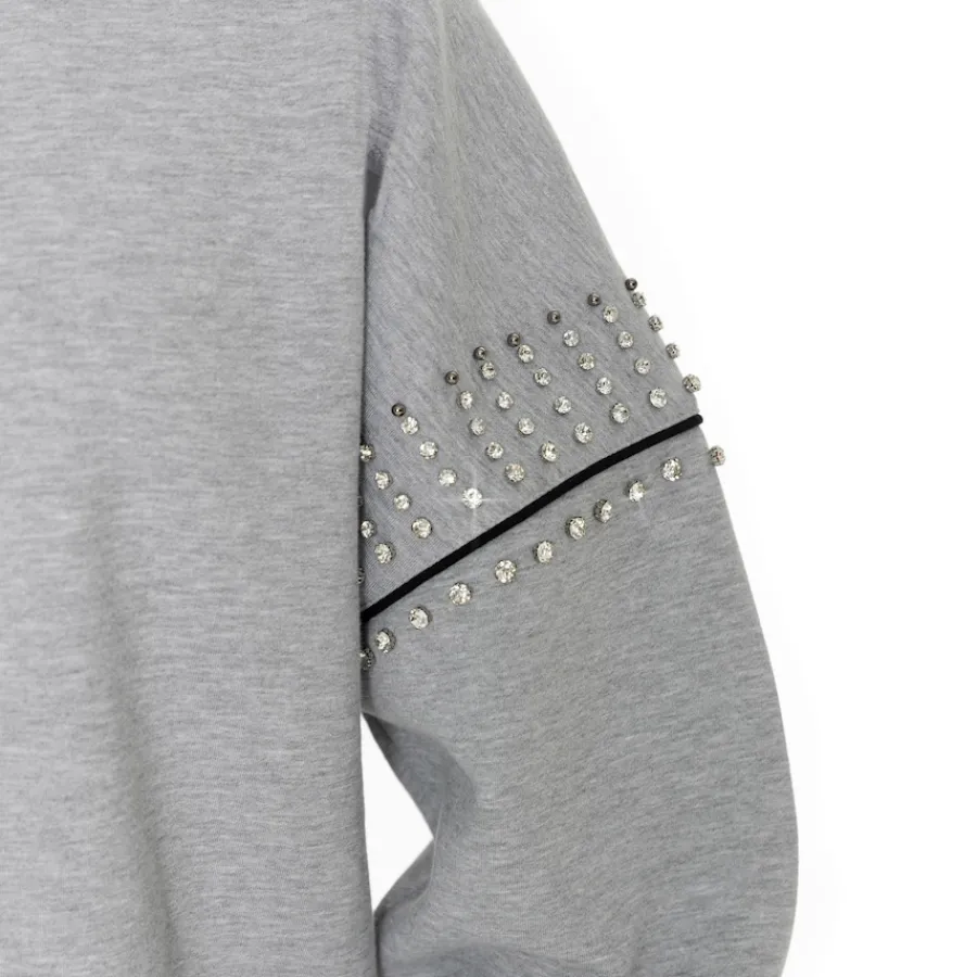 Women New York Jets Jackets | Sweatshirts & Fleece^Women's Gameday Couture Ash Rhinestone Drop Shoulder Oversized Fleece Pullover Sweatshirt