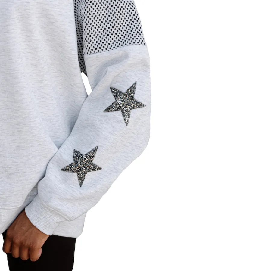 Women New York Jets Jackets | Sweatshirts & Fleece^Women's Gameday Couture Ash Rhinestone Star Mesh Shoulder Fleece Pullover Sweatshirt