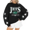 Women New York Jets Jackets | Sweatshirts & Fleece^Women's Gameday Couture Black Rhinestone Star Sleeve Settle The Score Tri-Blend Pullover