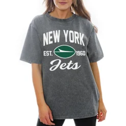 Women New York Jets T-Shirts | Women^Women's Gameday Couture Gray Tackle Titan Relaxed Fit T-Shirt
