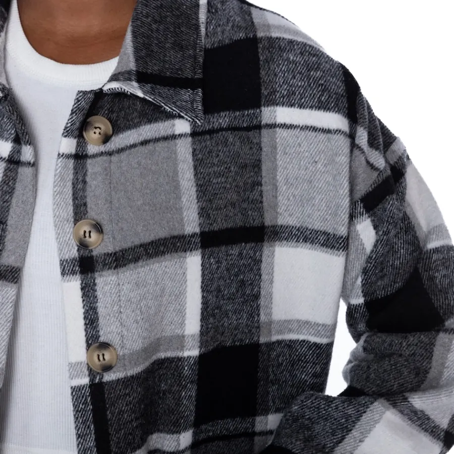 Women New York Jets Sweaters & Dress Shirts^Women's Gameday Couture Gray Fieldside Fun Plaid Button-Up Overshirt