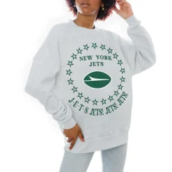 Women New York Jets Jackets | Sweatshirts & Fleece^Women's Gameday Couture Oatmeal Superstar Premium Fleece Drop Shoulder Pullover Sweatshirt