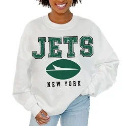 Women New York Jets Jackets | Sweatshirts & Fleece^Women's Gameday Couture White Sunday Drives Oversized Crewneck Pullover Sweatshirt