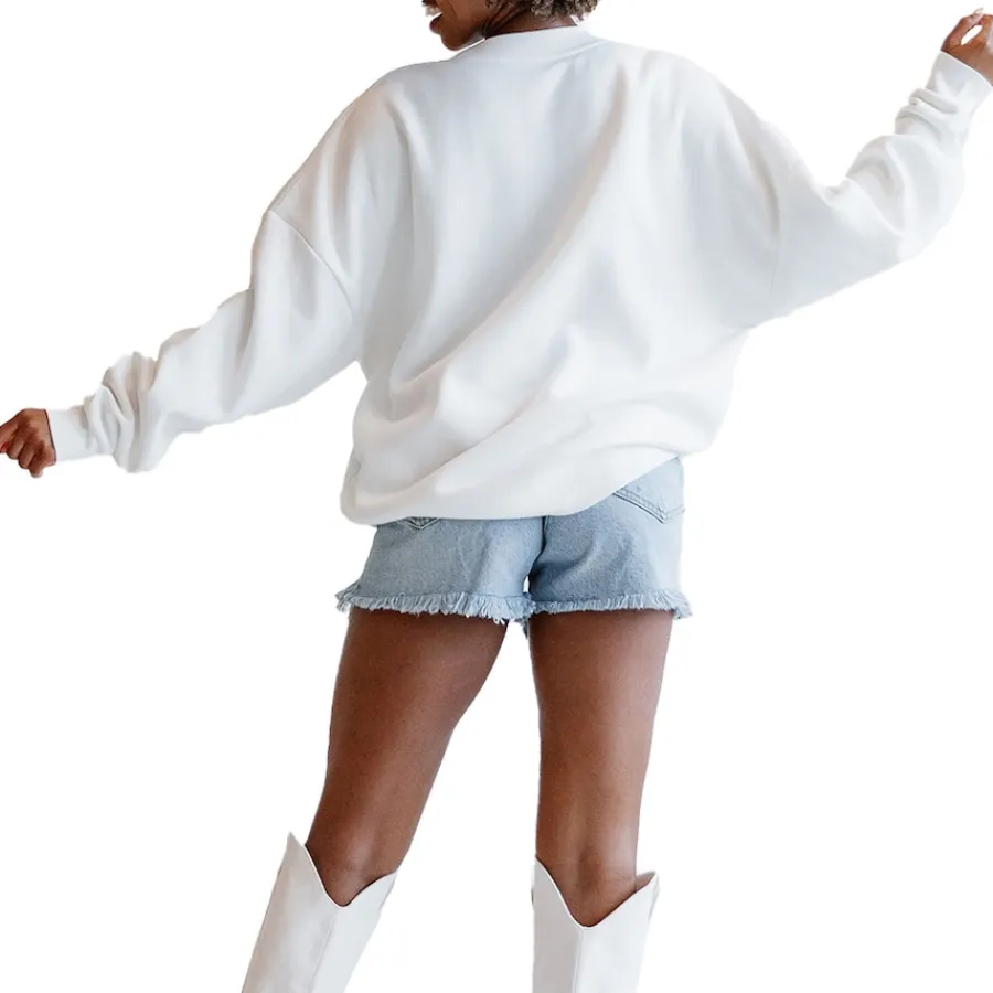 Women New York Jets Jackets | Sweatshirts & Fleece^Women's Gameday Couture White Sunday Drives Oversized Crewneck Pullover Sweatshirt
