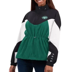 Women New York Jets Jackets | Sweatshirts & Fleece^Women's G-III 4Her By Carl Banks Green/Black Tie Breaker Lightweight Quarter-Zip Jacket