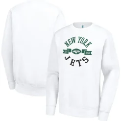 Women New York Jets Sweatshirts & Fleece | Women^Women's G-III 4Her By Carl Banks White Large Round Team Graphic Fleece Pullover Sweatshirt