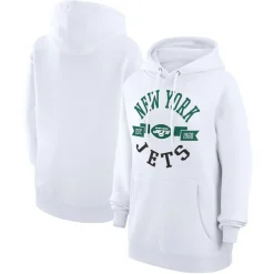 Women New York Jets Jackets^Women's G-III 4Her By Carl Banks White Large Round Team Graphic Fleece Pullover Hoodie