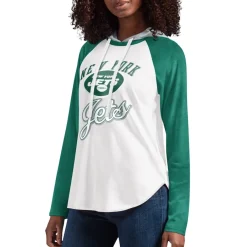 Women New York Jets T-Shirts | Women^Women's G-III 4Her By Carl Banks White MVP Raglan Hooded Long Sleeve T-Shirt