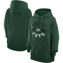 Women New York Jets Jackets^Women's G-III 4Her By Carl Banks Green Large Round Team Graphic Fleece Pullover Hoodie