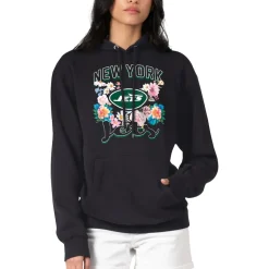Women New York Jets Jackets^Women's G-III 4Her By Carl Banks Black Flowers Team Logo Graphic Fleece Pullover Hoodie