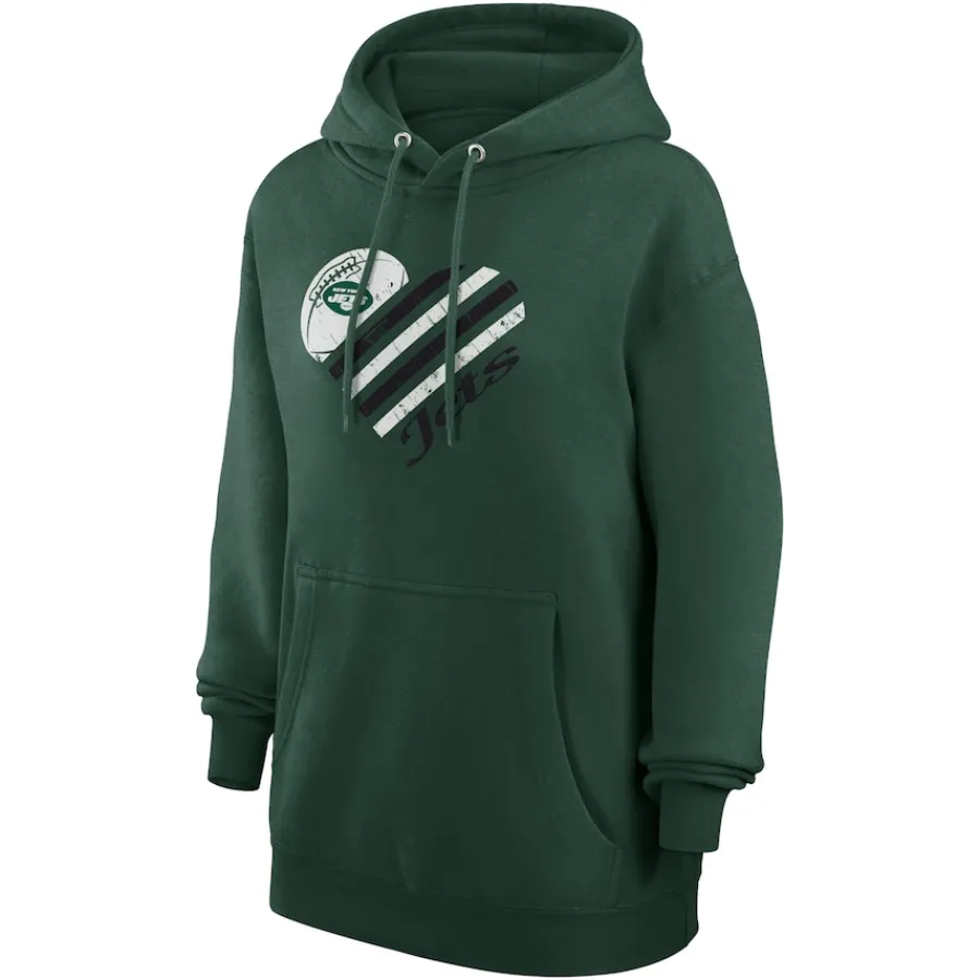 Women New York Jets Jackets^Women's G-III 4Her By Carl Banks Green Heart Fleece Tri-Blend Pullover Hoodie